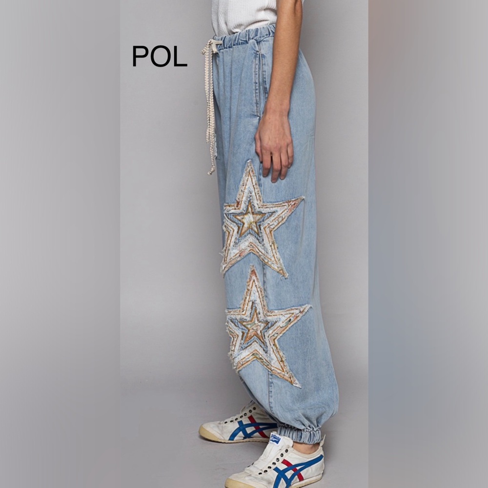 BPB219-1๐๐คPOL Light Blue denim joggers wStar Embellishment! perfect day2date! - Picture 2 of 7